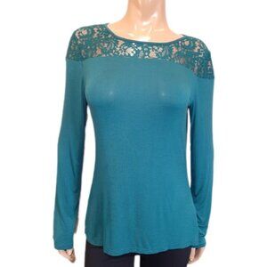 3/$20 Laundry By Shelli Segal Lace Long Sleeve Top Teal Green Rayon Blouse